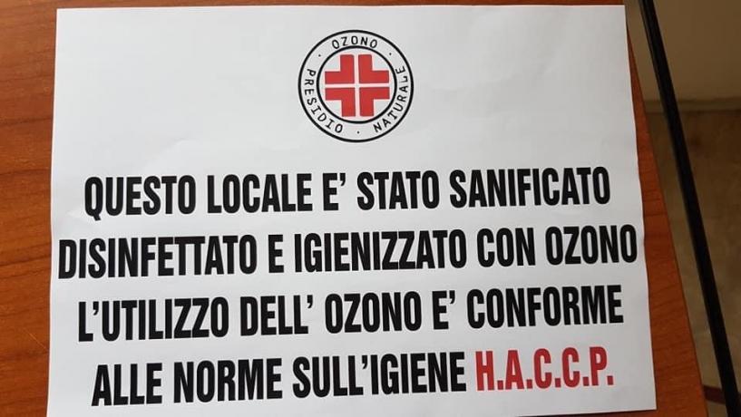 Cartello Informativo su locale sanitizzato con Ozono
