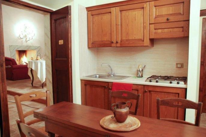 Grande salone con camino e cucina attrezata