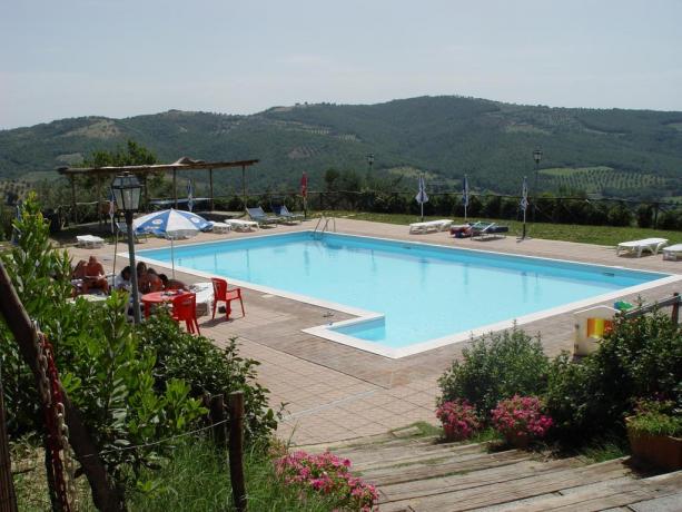 Appartamenti vacanza con camino e giardino privato in agriturismo con piscina  zona Lago Trasimeno, Umbria e Toscana.