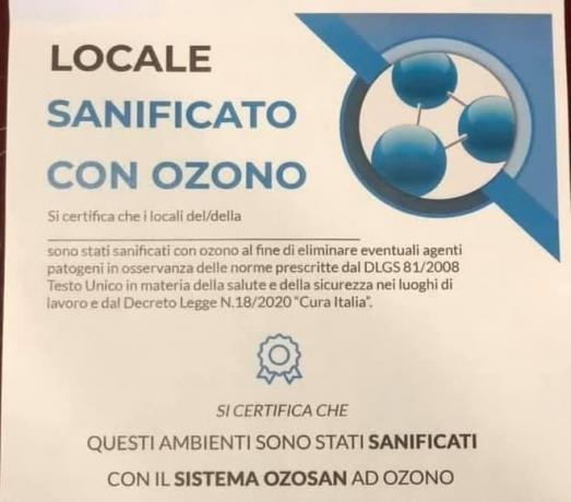 Azienda autorizzata Sanificazione-Ozono: Certificato per Cliente
