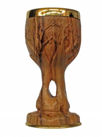 Calice artigianale in legno di ulivo scolpito a ma