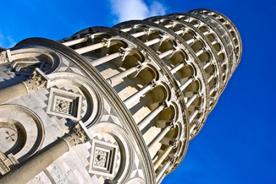 The Tower of Pisa as seen from below