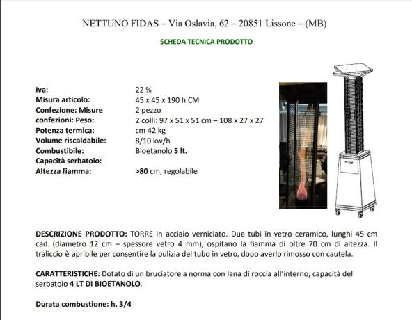 Stufa Fungo BIOETANOLO: scheda tecnica TORRE