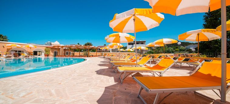 Piscina all'aperto con sdraio e ombrelloni