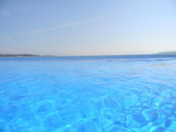 Piscina attrezzata con lettini e ombrelloni  