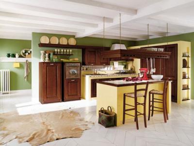 Cucina angolare con penisola, in Legno Massello PAESANA