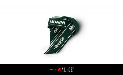 Fettuccia verde 20mm stampa a rilievo bianca 	