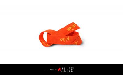 Fettuccia arancio 15mm stampa rilievo gialla 	