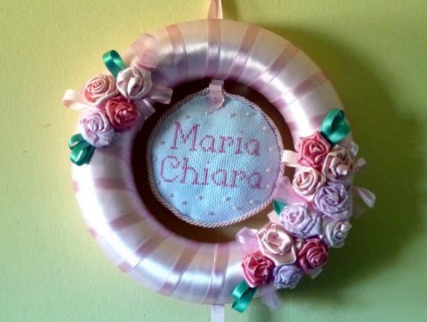 Fiocco Nascita artigianale rosa per Bambina