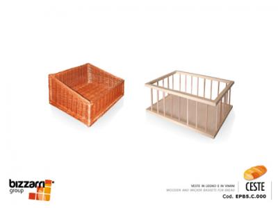 Espositore pane e ceste in legno e vimini
