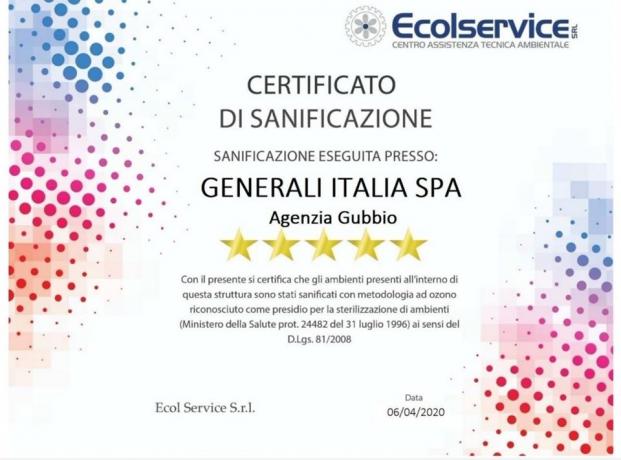 Sanificazione Covid-19: Ufficio Assicurazioni Generali