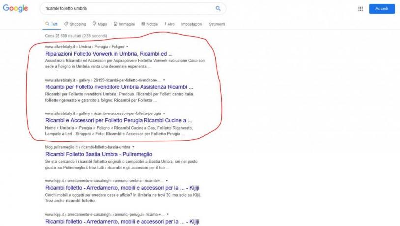 Servizio di Promozione su Google: Ricambi-Folletto-Umbria