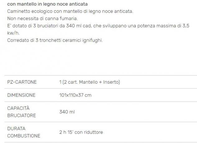 Scheda Tecnica Camino Palladio Bioetanolo