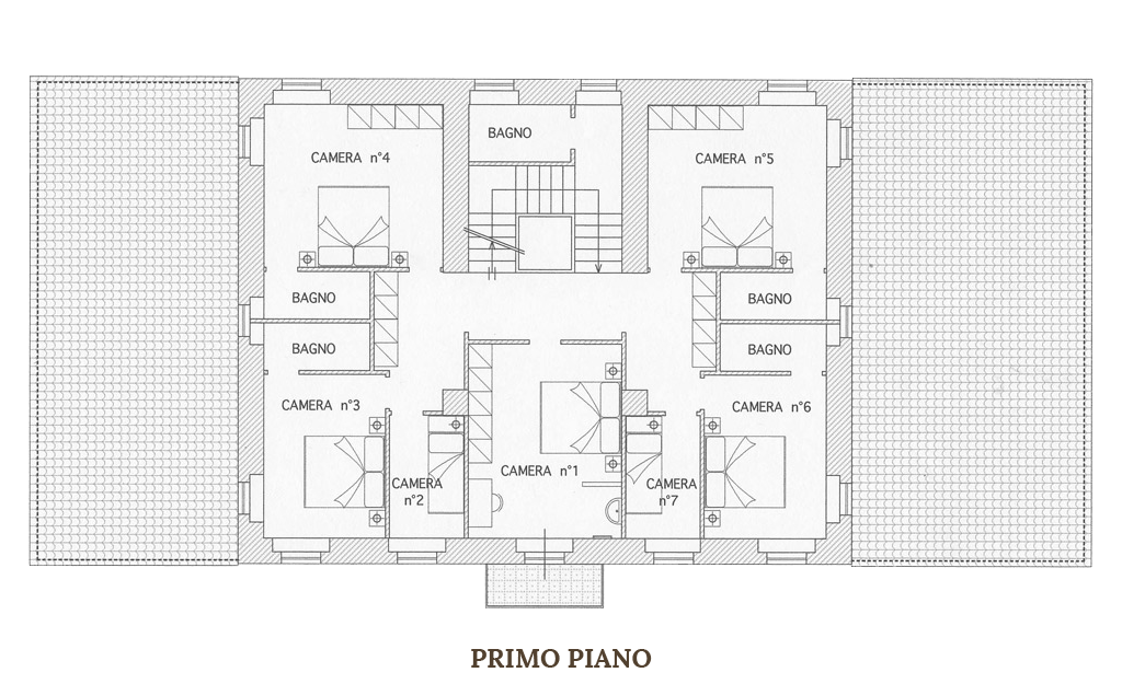 Pianta Piano Primo: Villa 9 camere 10 bagni 