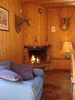 Chalet, soggiorno-cucina con camino