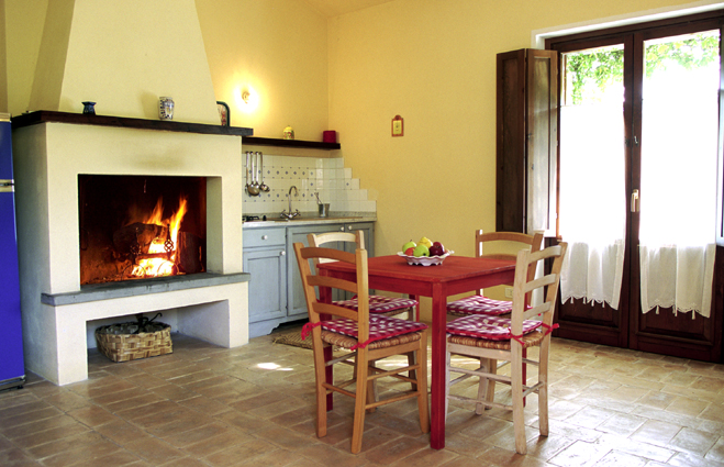 Olivo apartment detail of the living room with fireplace