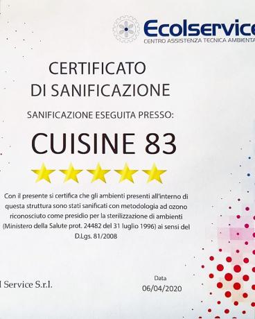 Certificato di Sanificazione Ambienti: Cousine-83
