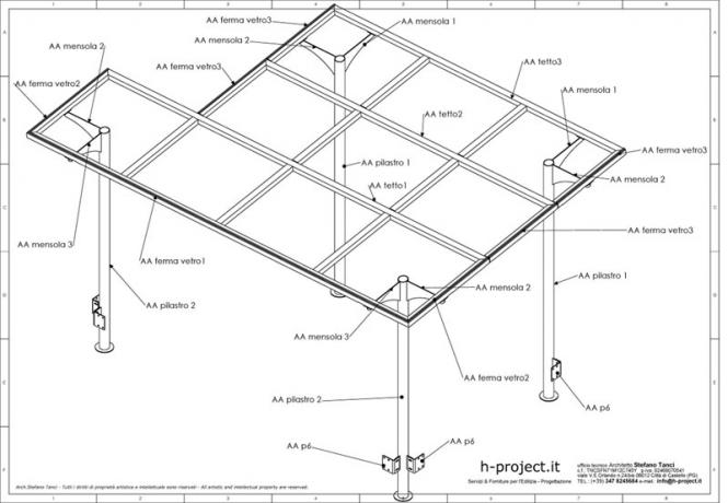 copertura per terrazzo in acciaio e vetro