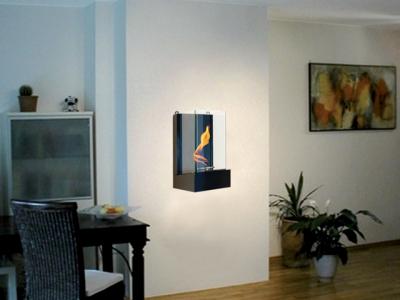 Caminetto ecologico in vetro e legno quadro