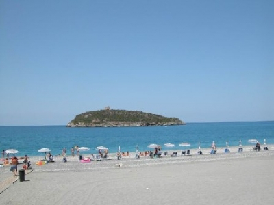 Beach in Diamante in fron of the Cirella island