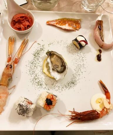 Antipasto di pesce Ristorante interno alla tenuta