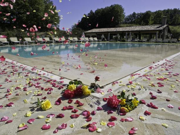 Piscina esterna a sfioro - vista su Assisi 