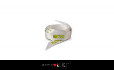 Raso bianco 25mm stampa a rilievo verde 	