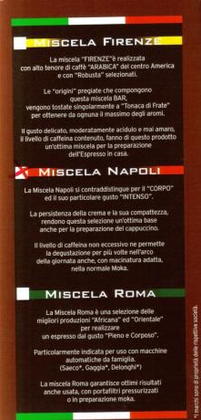 Caffè miscela Firenze, Napoli, Roma