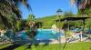 Piscina con palme e abeti